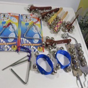 Bells & Triangles Large Group of (13)Music Instruments (2 metal hammers …